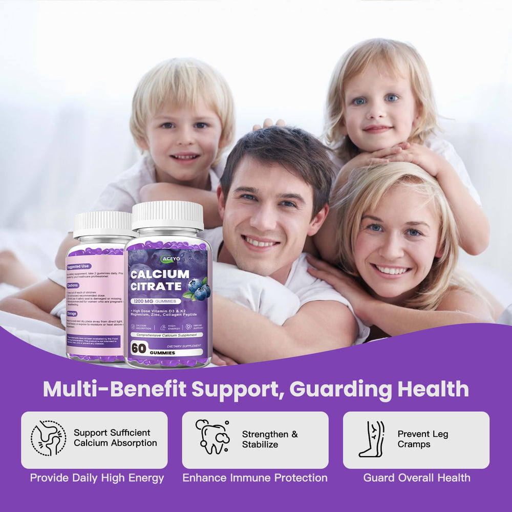 Two ACEYO gummies per serving demonstrates easy daily portion for consistent calcium intake