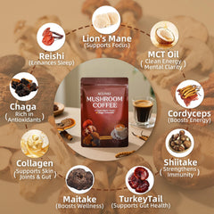 ACLINKI mushroom coffee jar front showcasing premium blend for steady focus.