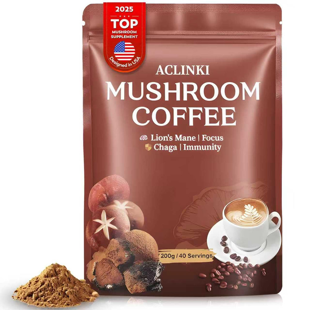 ACLINKI organic mushroom coffee cup showing a smooth, focused morning start.