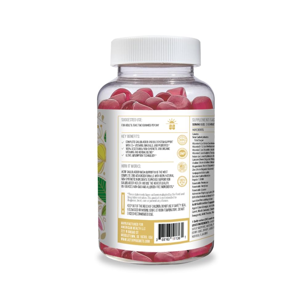 ACTIF Gallbladder Mega Support bottle back lists ingredients for informed use