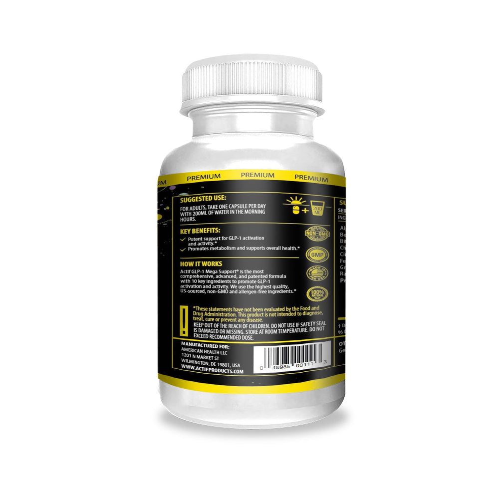 ACTIF GLP-1 Mega Support capsules ready for daily metabolism support.