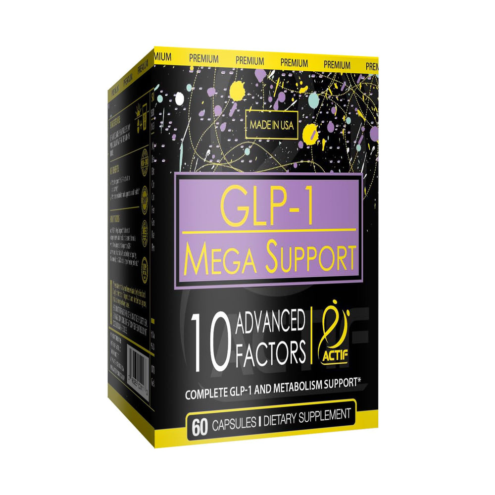 ACTIF GLP-1 Mega Support liposome delivery graphic emphasizes enhanced nutrient absorption.
