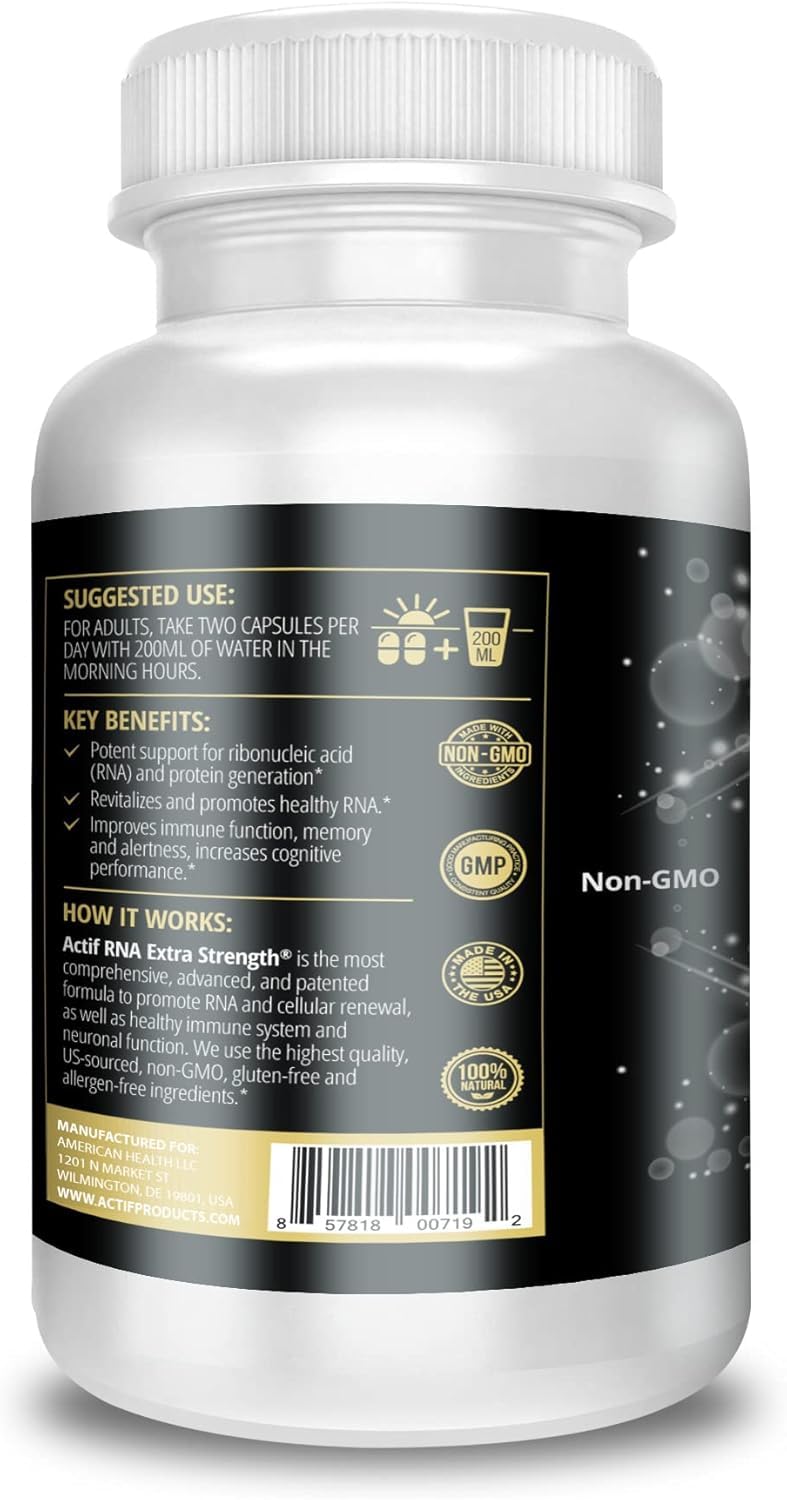 Close-up of ACTIF RNA capsules highlighting 1000mg dosage.