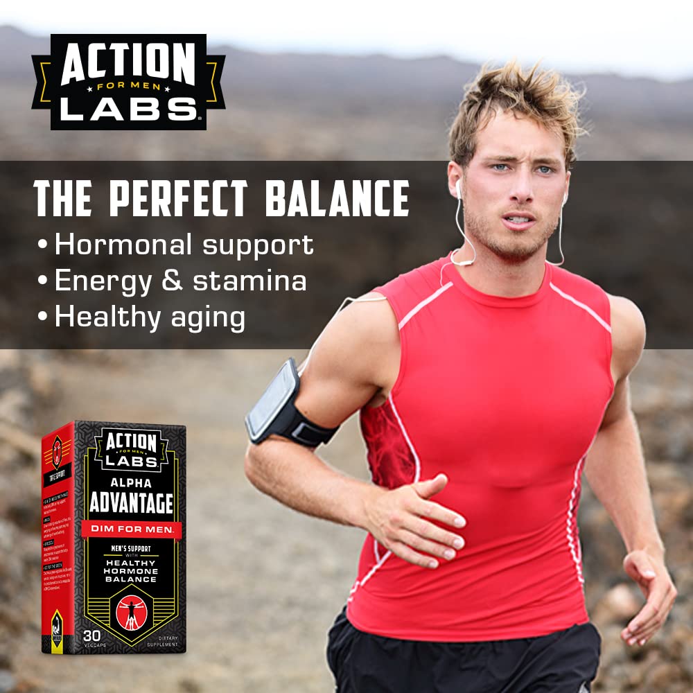 Action Labs Alpha Advantage DIM for Men front pack displays brand and dosage info.