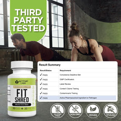 Activa Labs Fit Shred bottle back highlighting ingredients and non-GMO formulation.