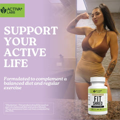 Activa Labs Fit Shred ingredients label emphasizing plant-based blend for balanced wellness.