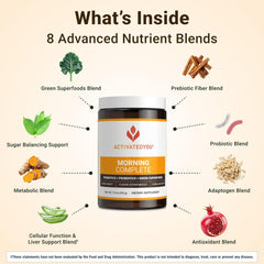 ACTIVATEDYOU Morning Complete serving glass with citrus greens powder for a refreshing blend.