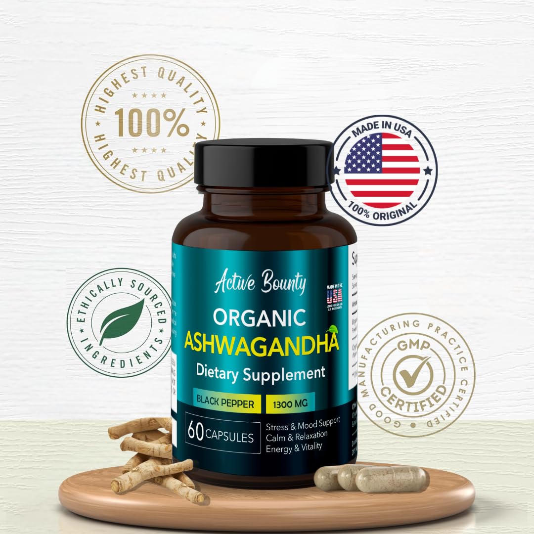 US-made Active Bounty Ashwagandha packaging with clean-label vegan formula.