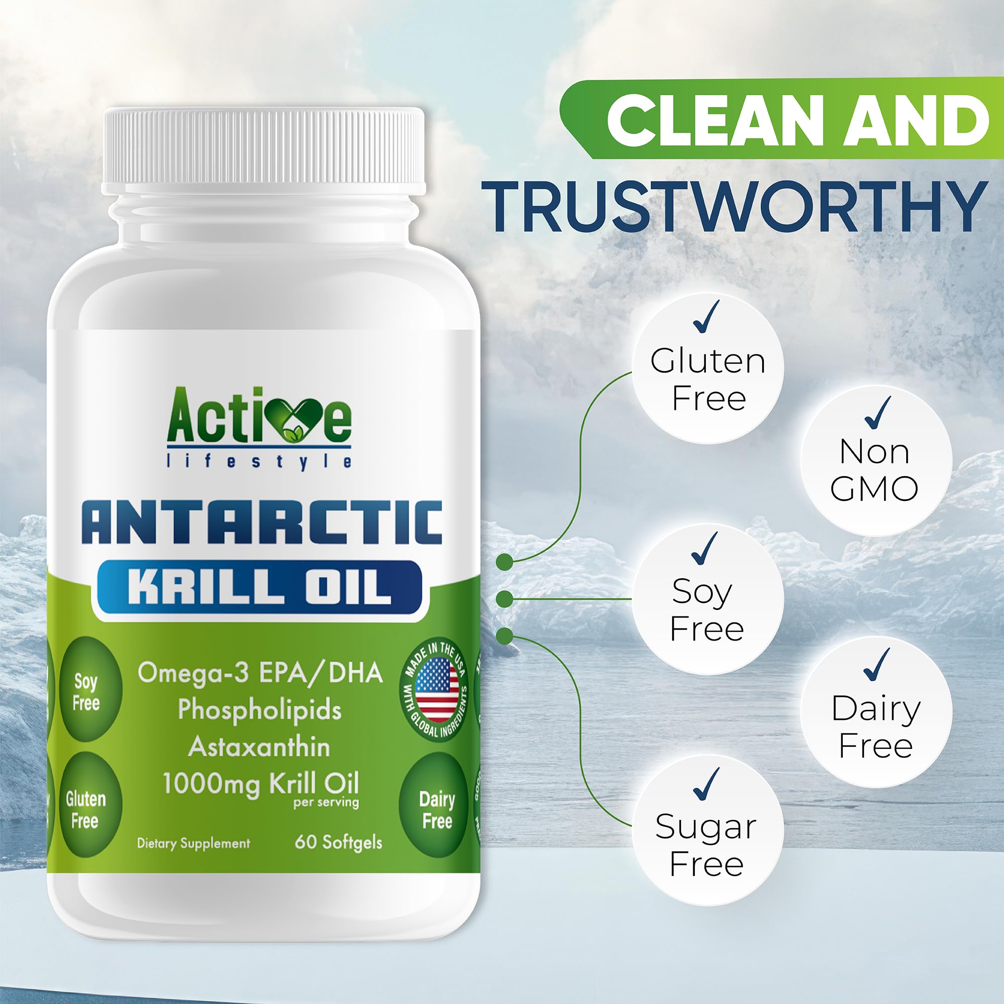 Active Lifestyle Antarctic Krill Oil phospholipid illustration signaling enhanced absorption.