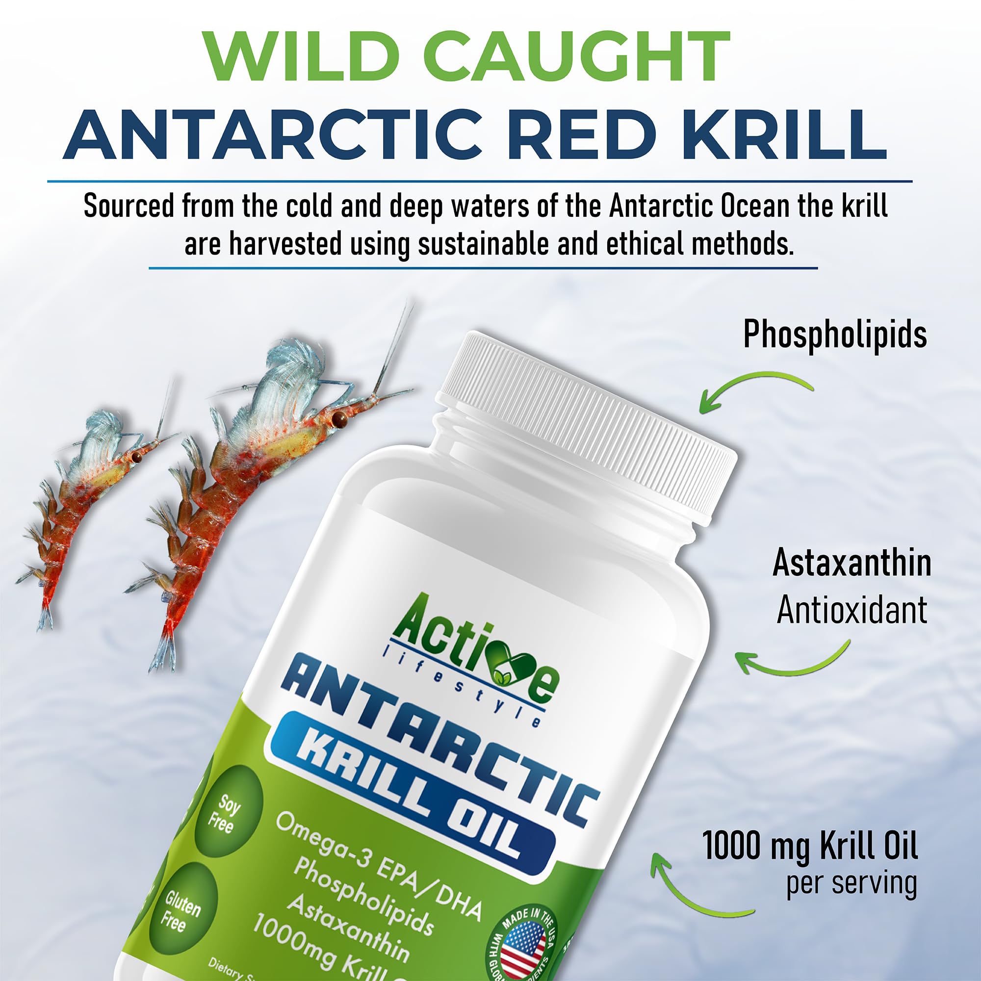 Active Lifestyle krill oil on kitchen counter ready for daily routine.