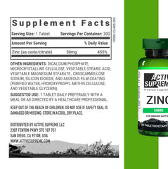 Active Supreme Zinc Citrate 50 mg bottle side view highlighting daily use