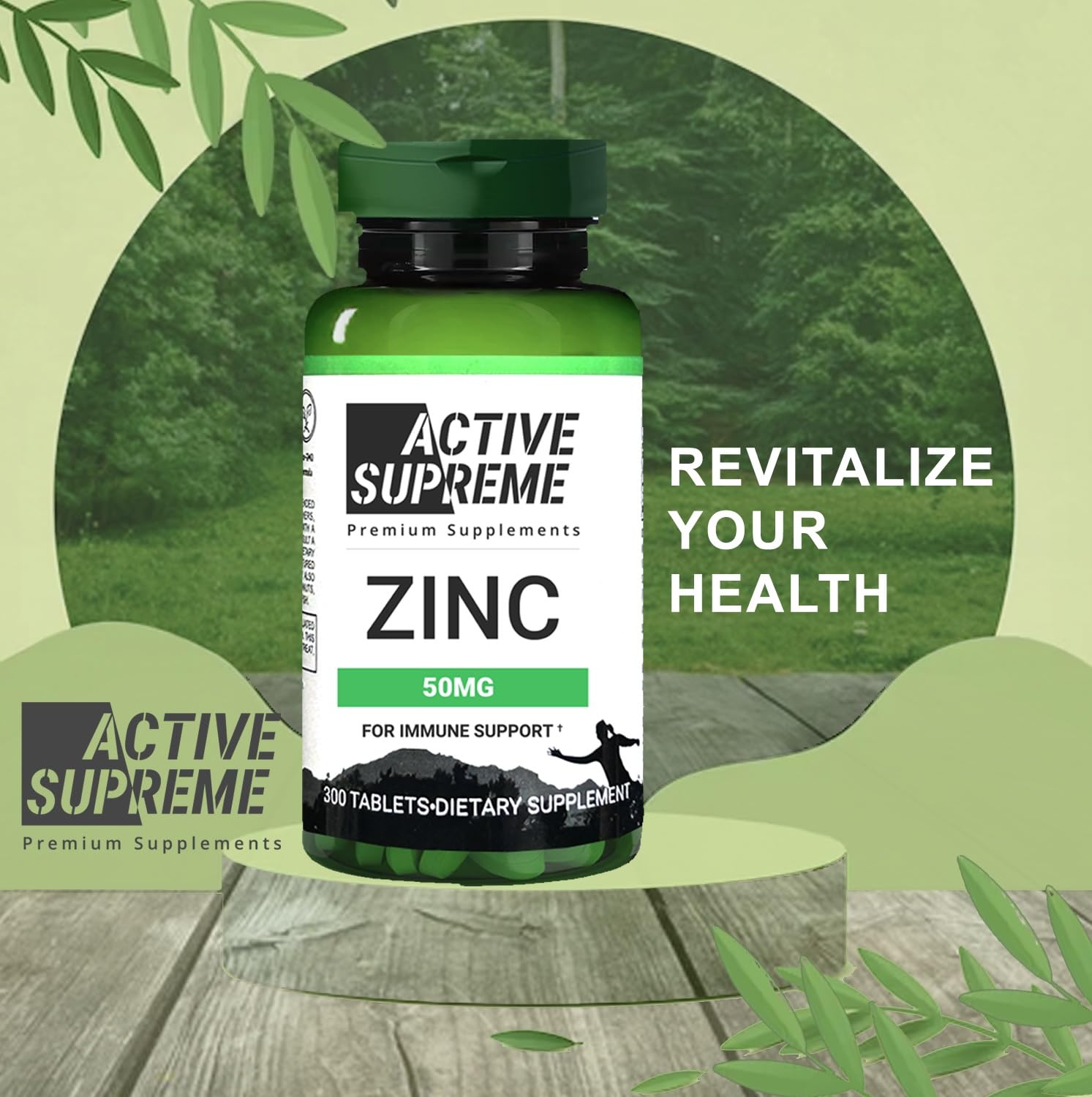 Active Supreme Zinc Citrate 50 mg pack shot showing 3 bottles and 900 tablets