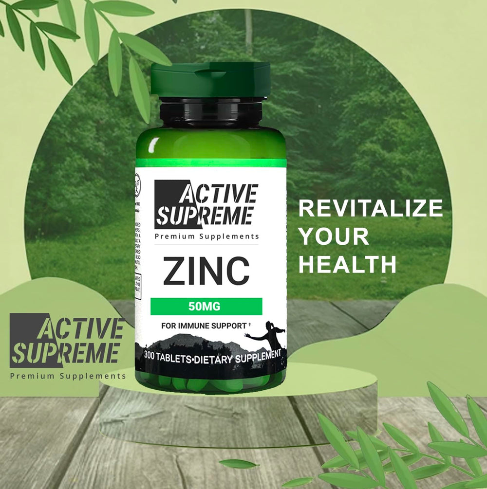 Active Supreme Zinc Citrate 50 mg pack shot showing 3 bottles and 900 tablets