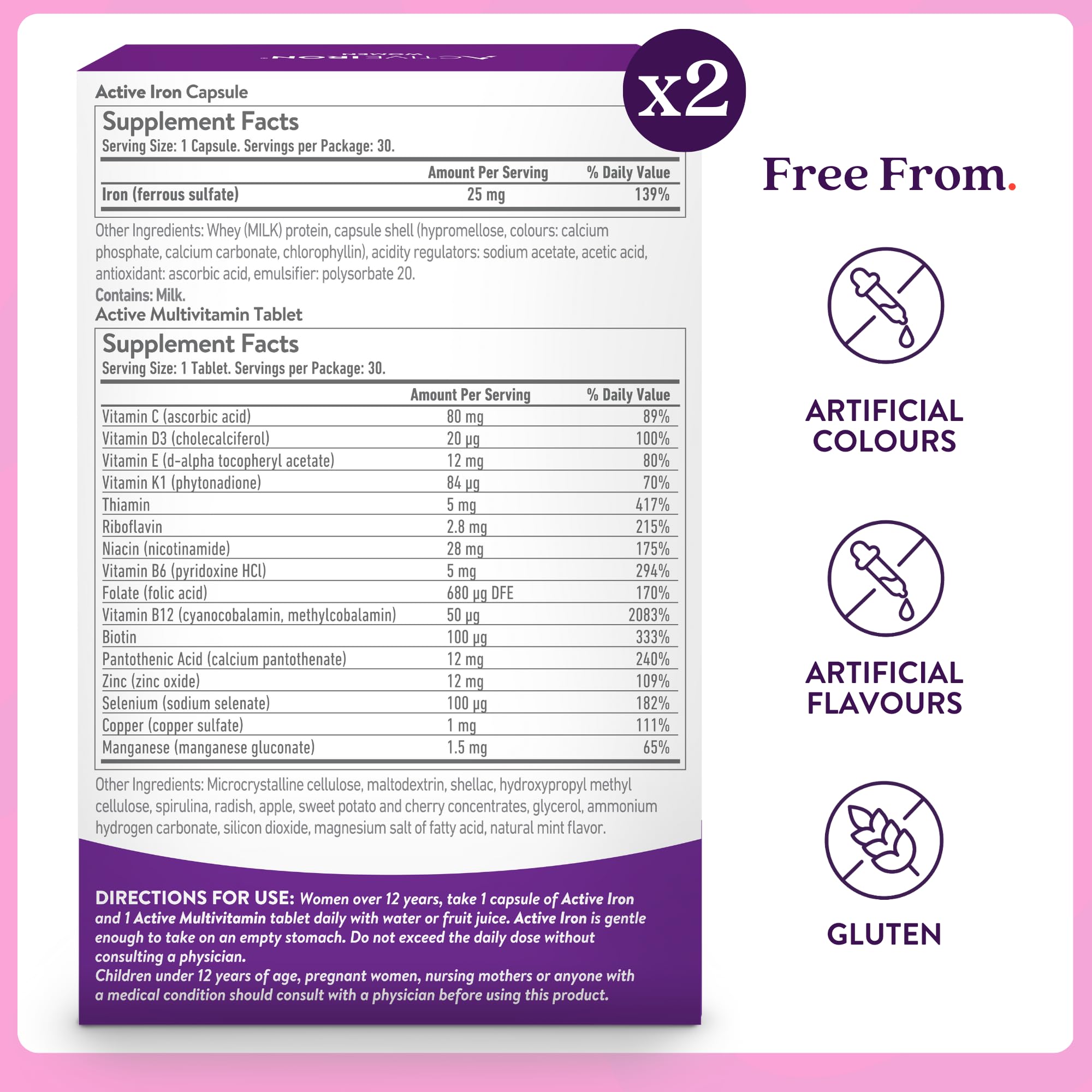 ActiveIron packaging showcases 60 capsules and 60 tablets
