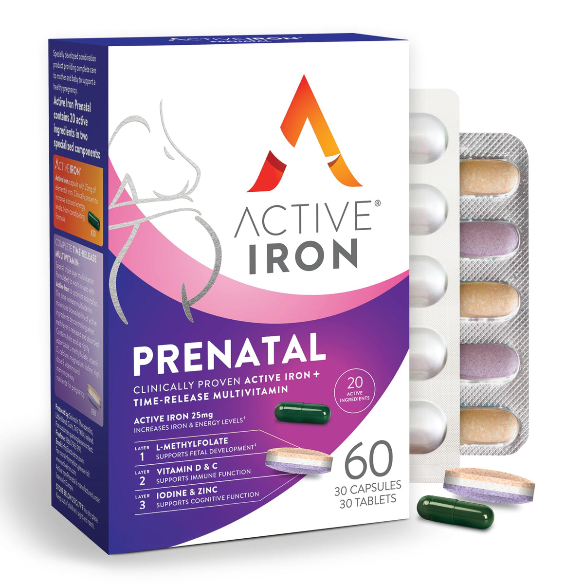 Active Iron Prenatal bottle front showing gentle iron for expectant energy support