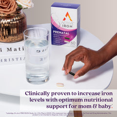 Active Iron Prenatal bottle side view highlighting time-release multivitamin