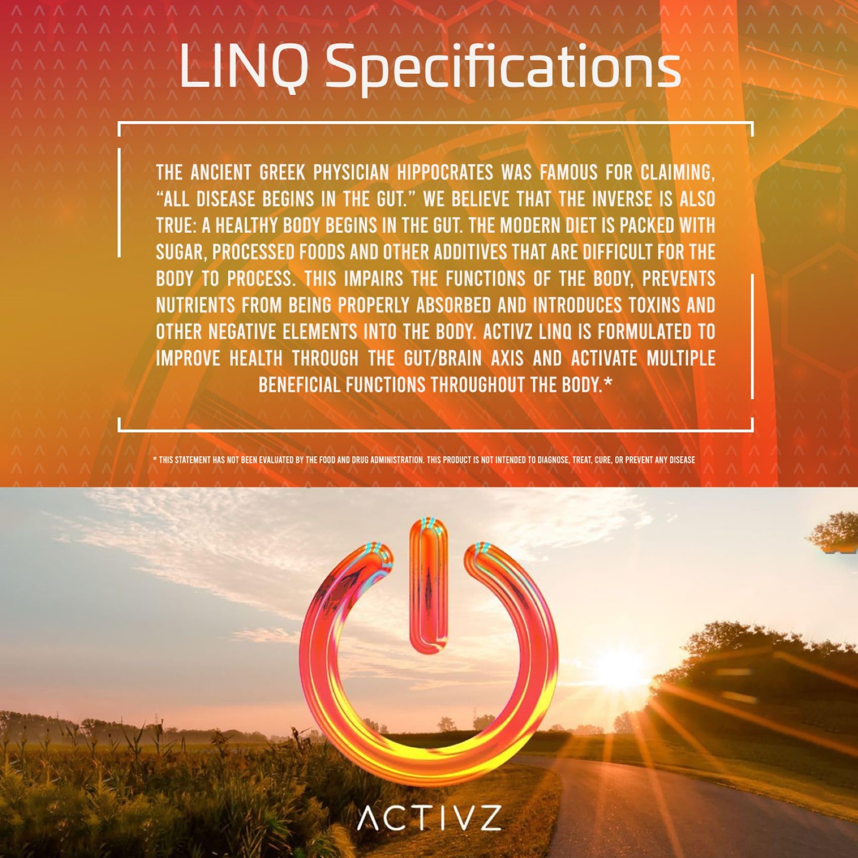 Activz LINQ packaging representing epigenetic wellness with a holistic approach