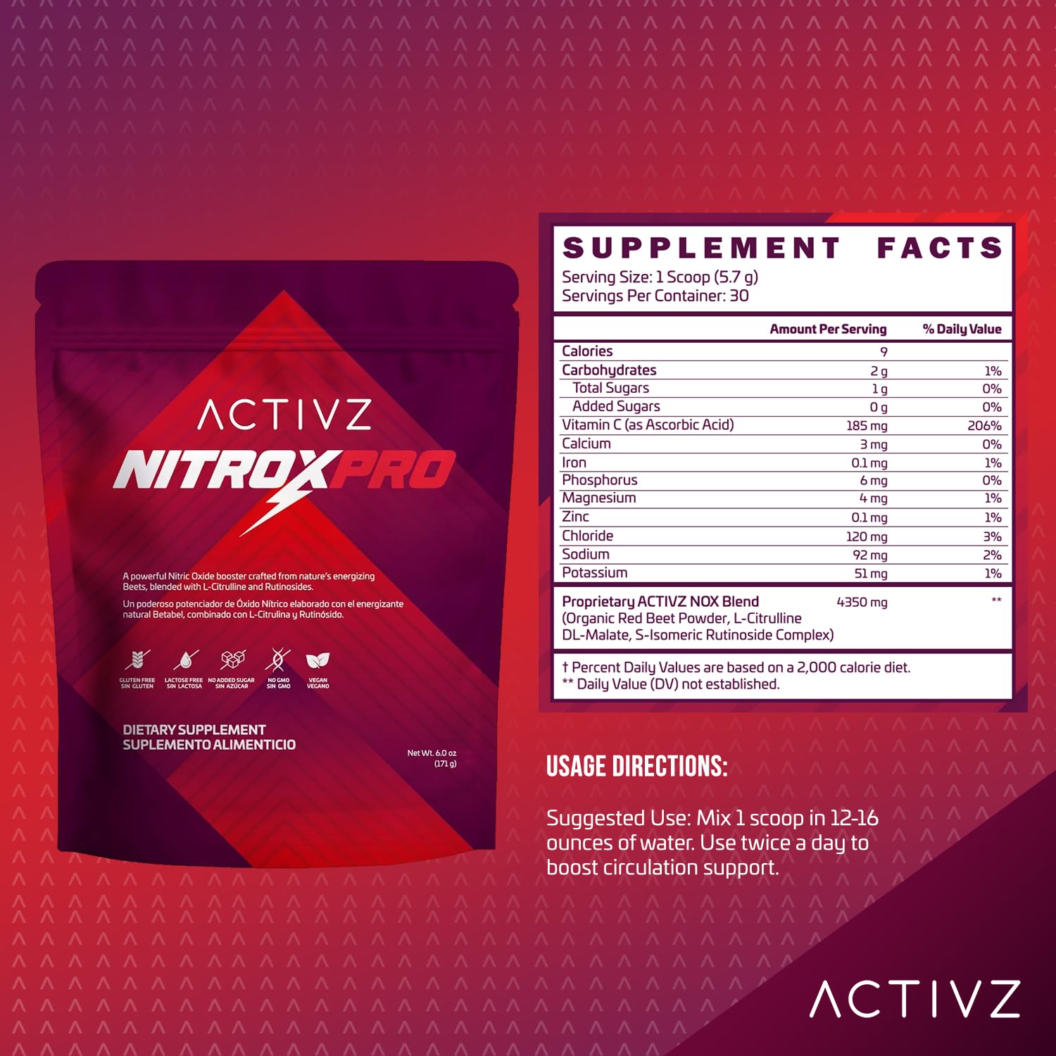 ACTIVZ NitroxPro L-Citrulline image highlights smooth powder and possible workout-related support