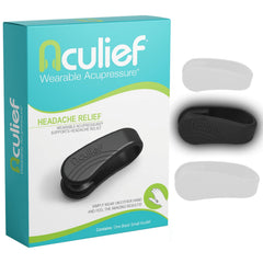 Aculief acupressure wearable clip for discreet on-the-go stress relief.