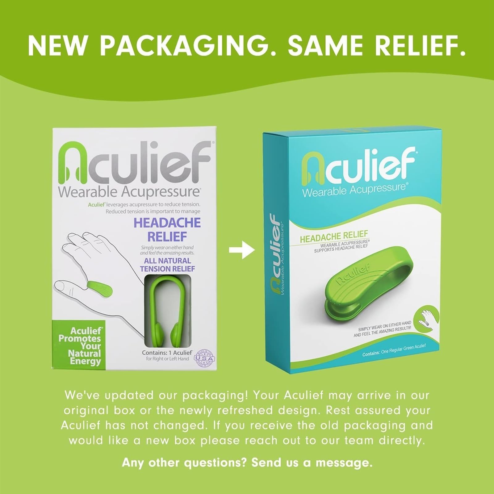 Aculief compact design shown for travel-friendly tension support.