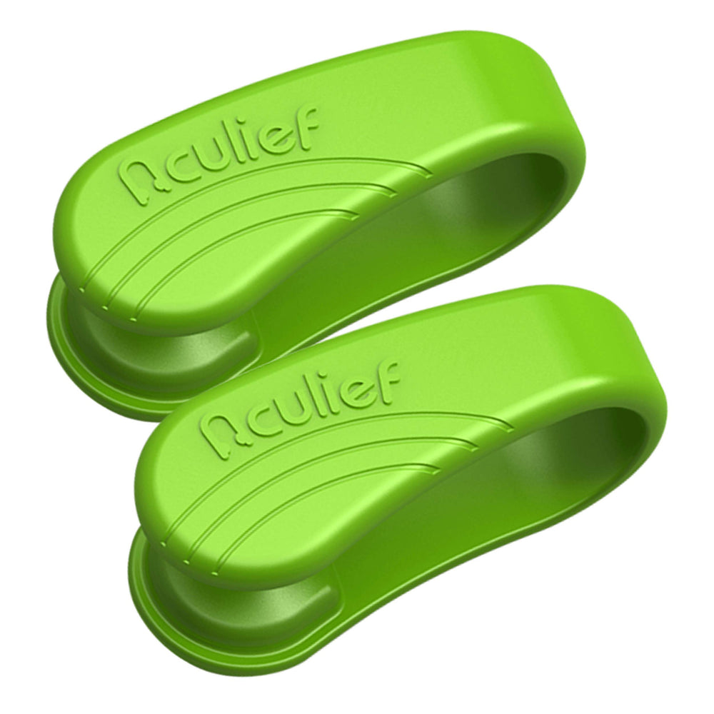 Aculief green bracelet adds a subtle, wearable wellness touch to outfits.