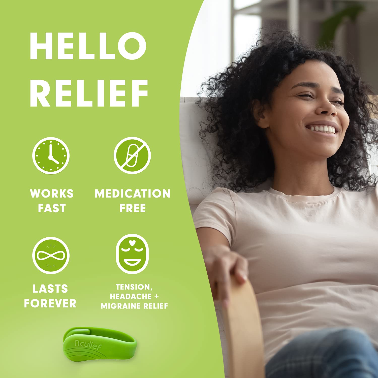 Aculief pack of 2 small green units offers discreet, portable wellness.