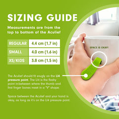 Aculief size guide helps find the right fit on the hand for LI4 contact.