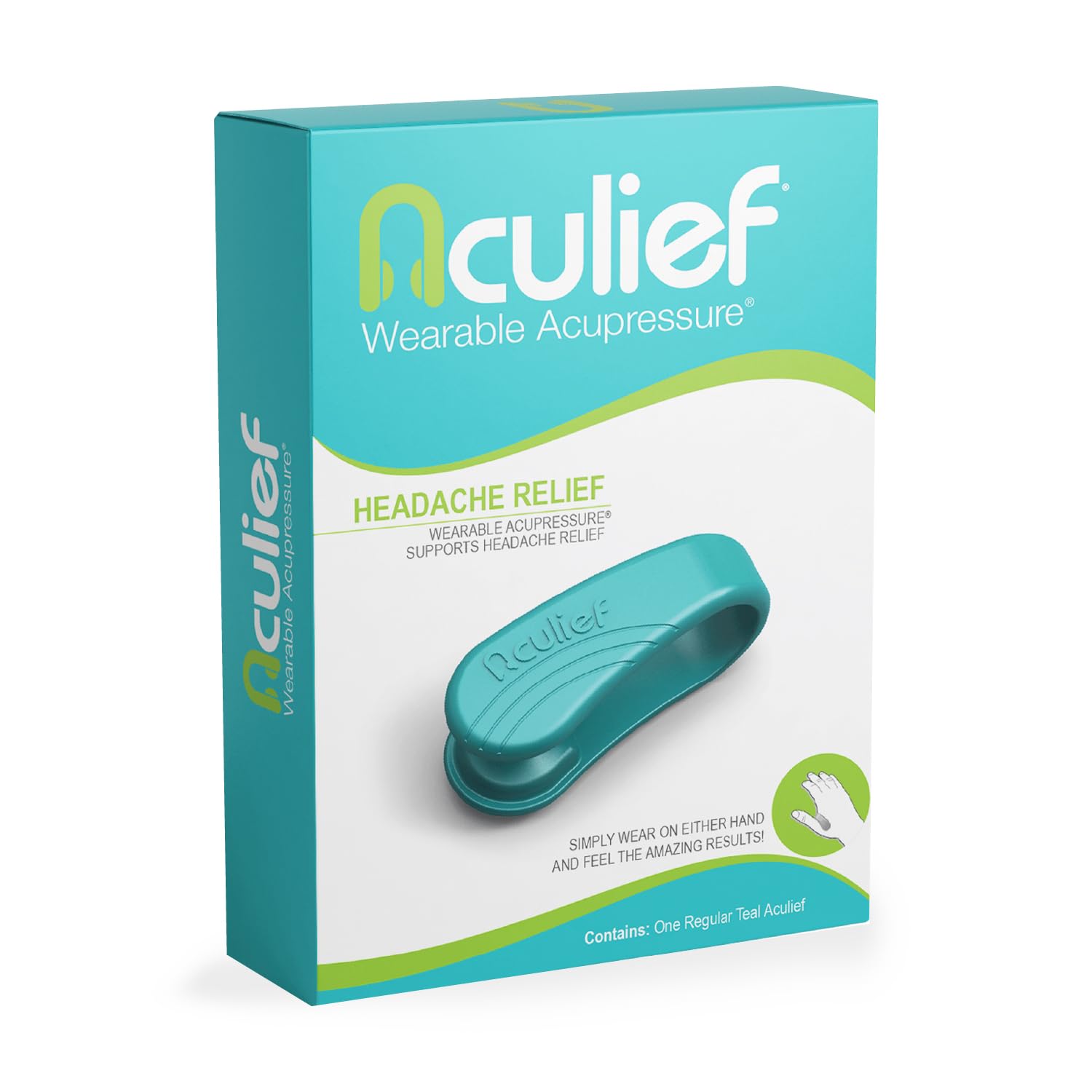 Aculief teal hand clip visible, durable nylon build for everyday wear