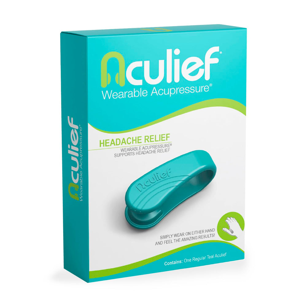 Aculief teal hand clip visible, durable nylon build for everyday wear