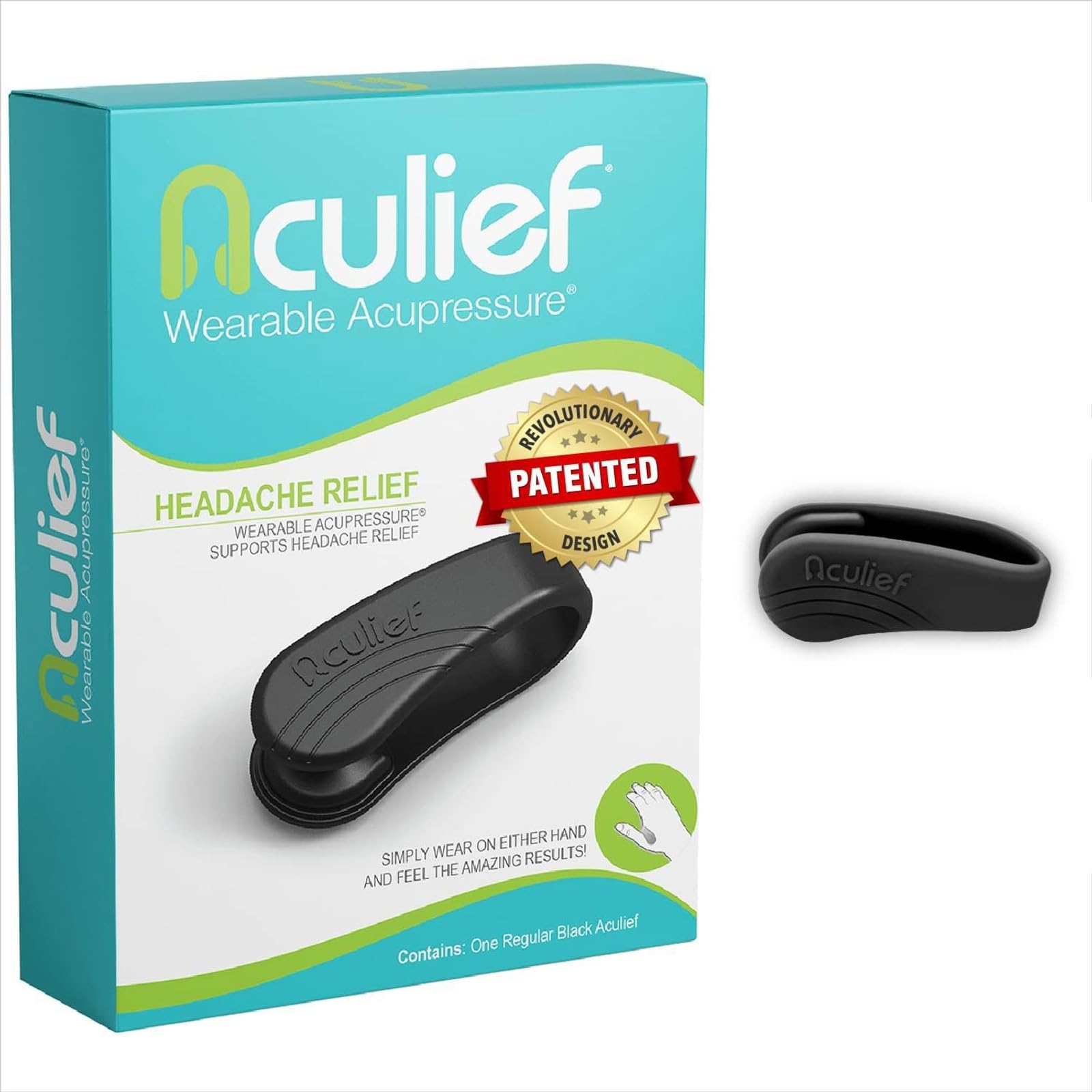 Aculief wearable acupressure device on the wrist for discreet tension relief.
