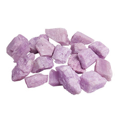 Acxico Kunzite rough stone close-up reveals pink crystals for mindful display
