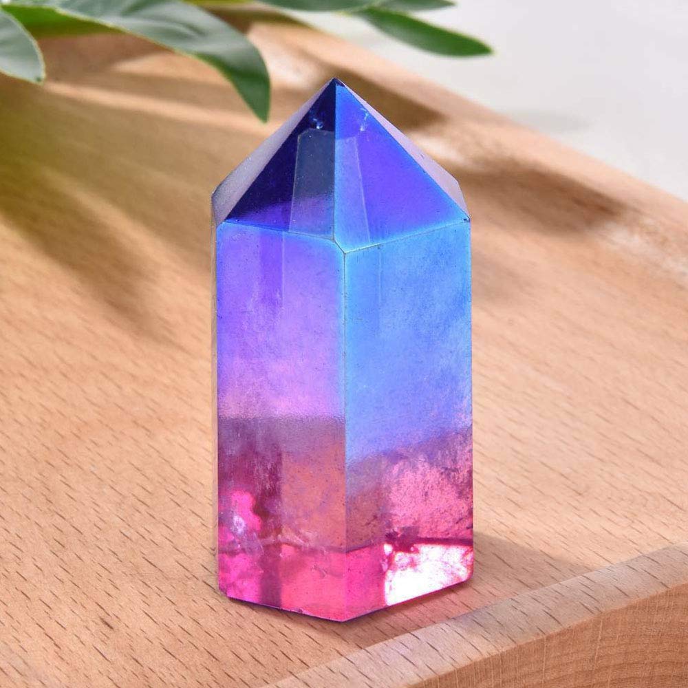 Acxico natural electroplated crystal column decorative ornament adds elegant color to spaces.