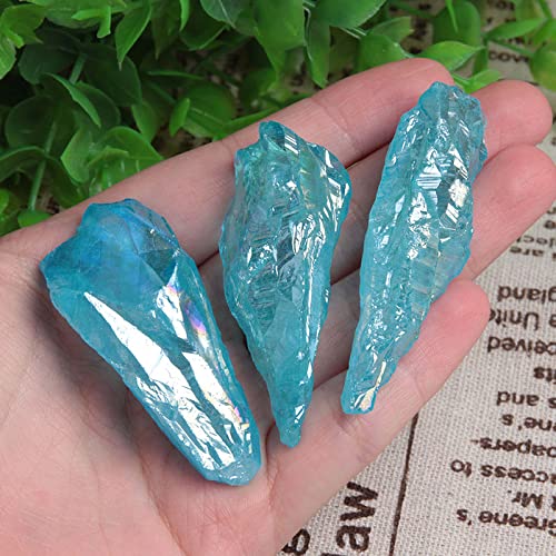 Acxico Rainbow Aura Lemurian Quartz blue crystal point inspires jewelry ideas and crafts