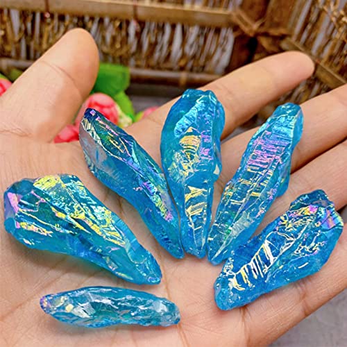 Acxico Rainbow Aura Lemurian Quartz blue crystal point enhances rock collections