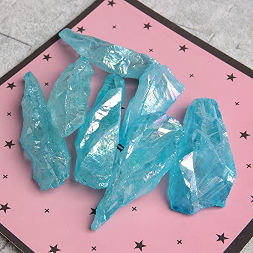 Acxico Rainbow Aura Lemurian Quartz blue crystal point supports mosaics and craft projects
