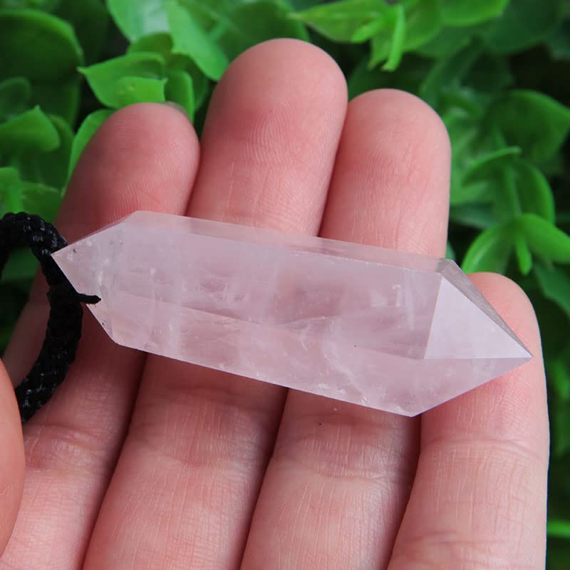 Acxico Rose Quartz Pendulum Necklace hexagonal point close-up for meditative focus