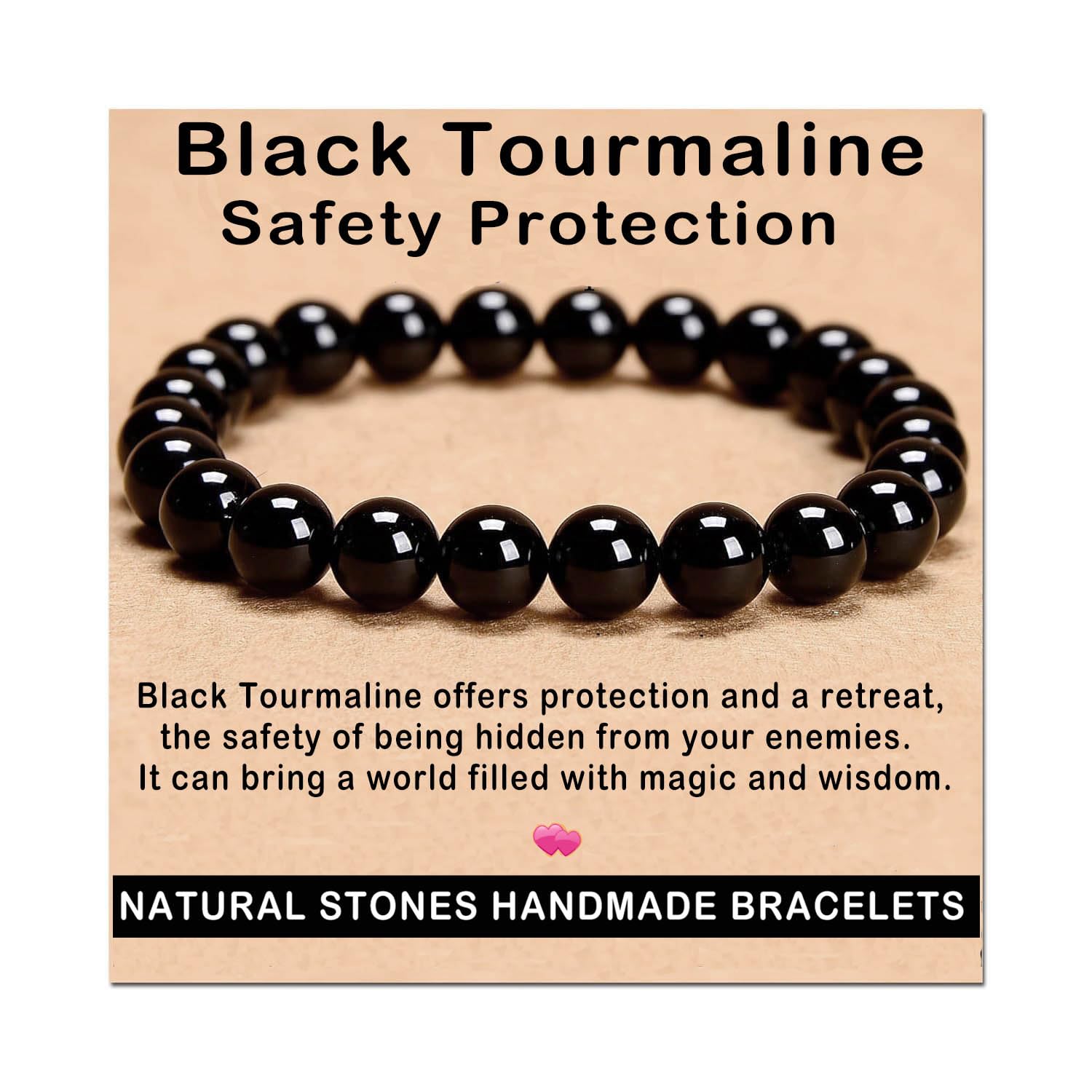 AD Beads handmade gemstone bracelet in black tourmaline, close-up highlighting protective energy