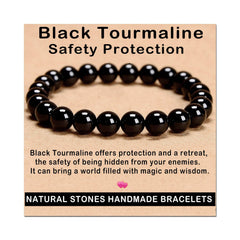 AD Beads handmade gemstone bracelet in black tourmaline, close-up highlighting protective energy