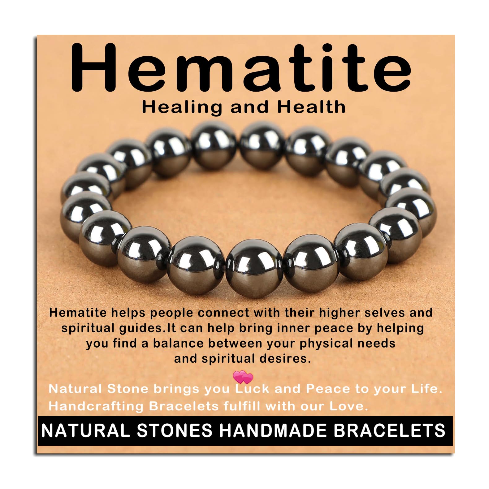 AD Beads hematite bracelet close-up, grounding style for daily wear