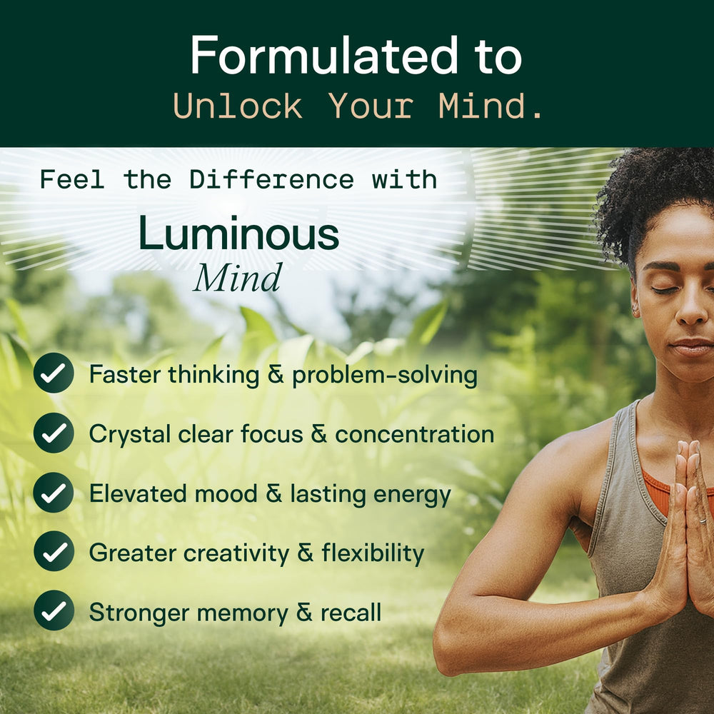 Adapt Naturals Luminous Mind desk scene with packaging indicating planning.