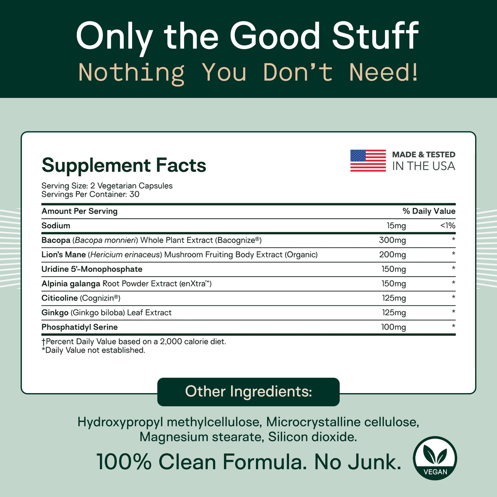 Adapt Naturals Luminous Mind label closeup highlighting premium ingredients.