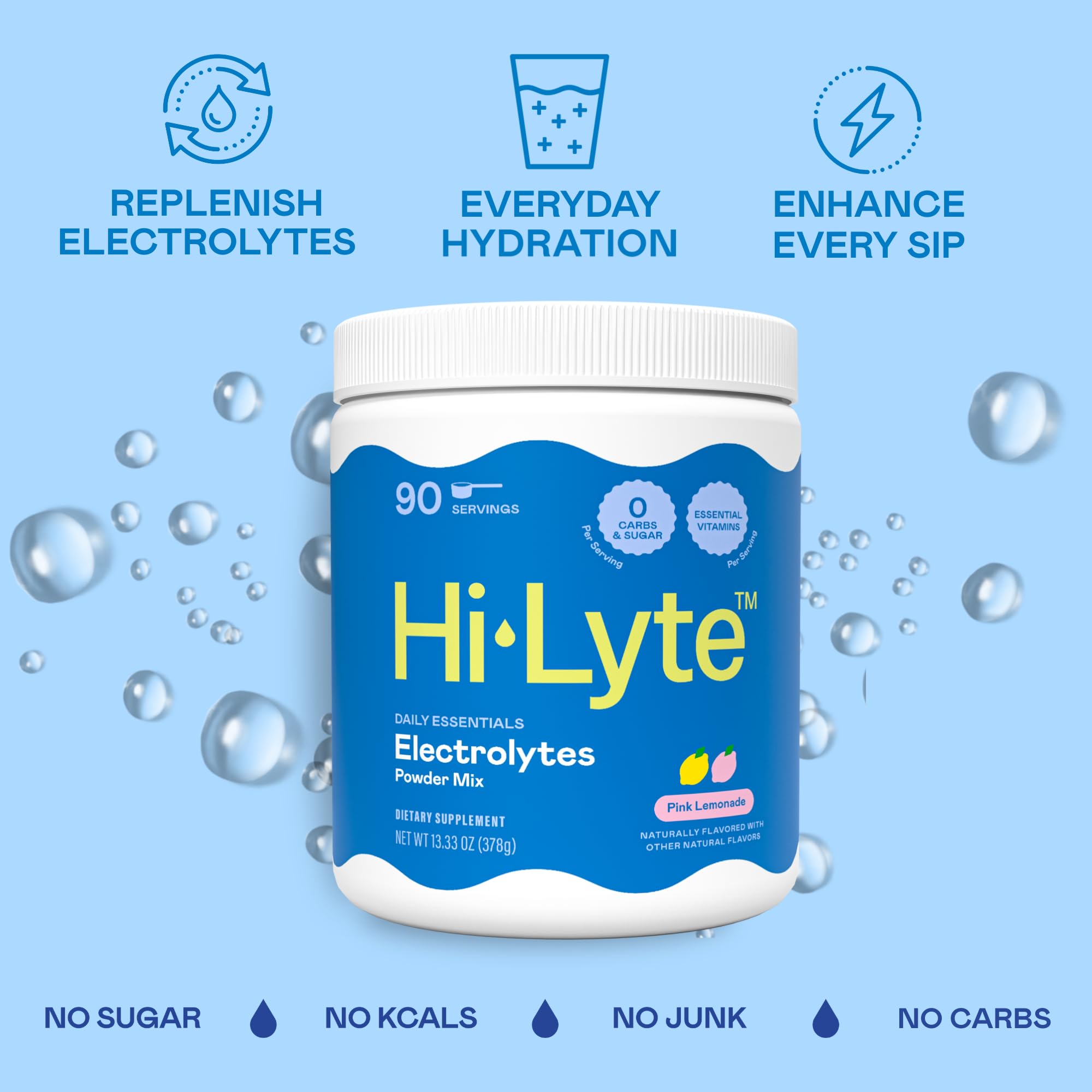 Hi-Lyte pink lemonade in glass offers refreshing, sugar-free hydration.