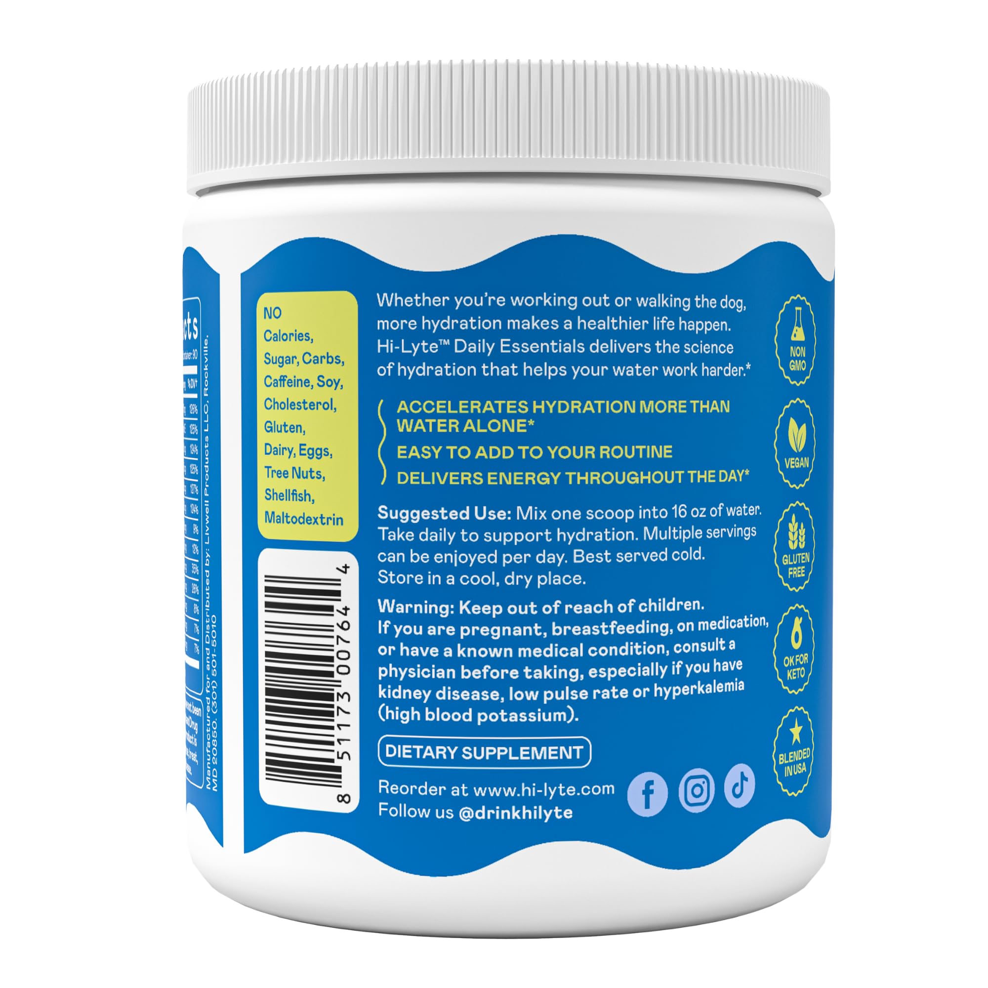 Hi-Lyte mixed water showing zero-calorie electrolyte refreshment.