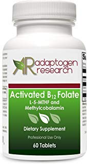 Adaptogen Research Activated B12 Folate Lozenges bottle with fast-dissolving tablets for daily vitality.