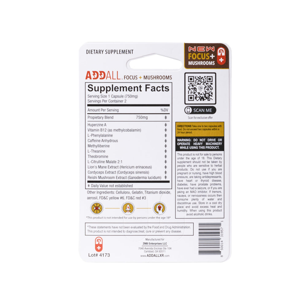 Addall Focus Mushrooms 12-pack box on desk for daily use.