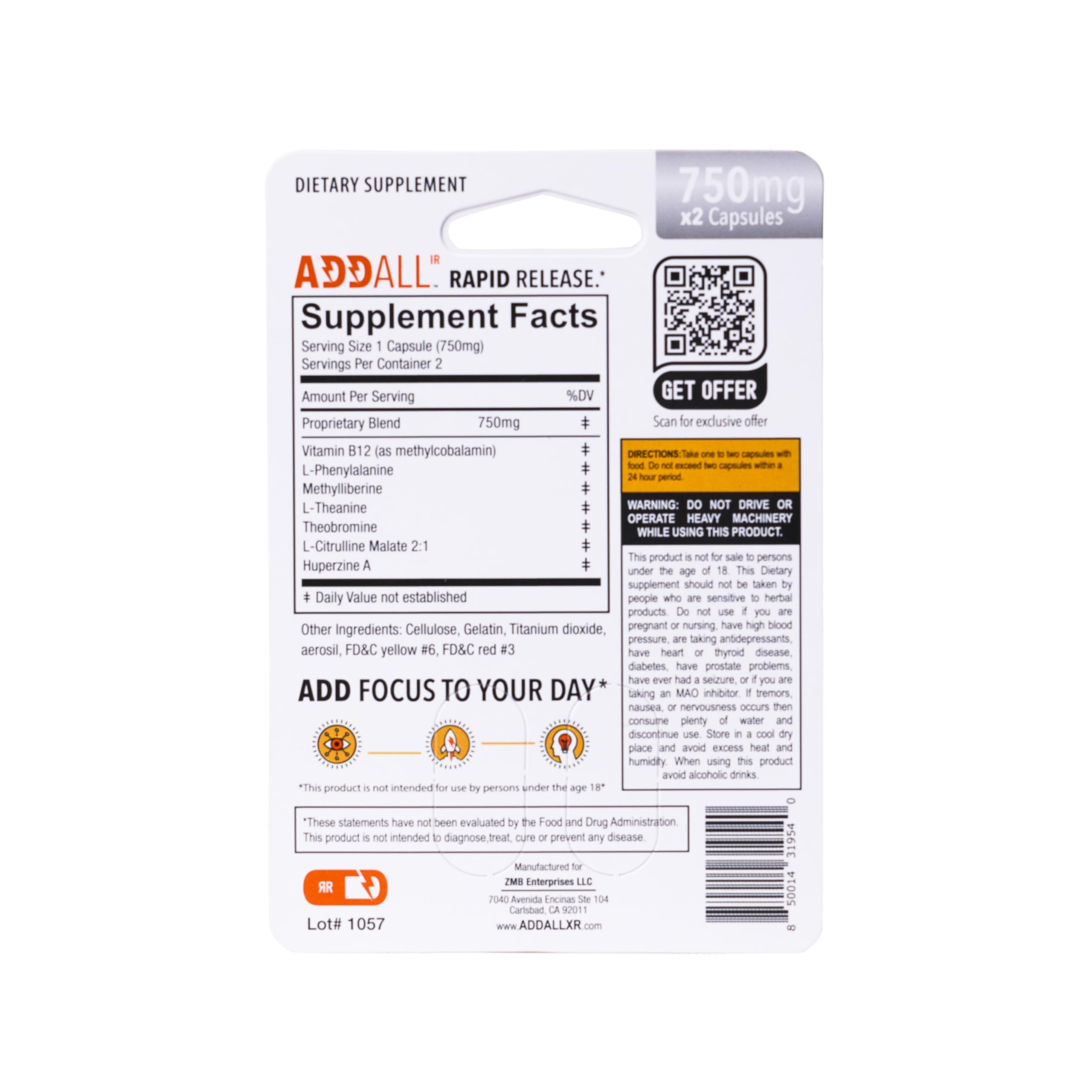 Close-up of Addall Rapid Release pills showing a quick mental boost.