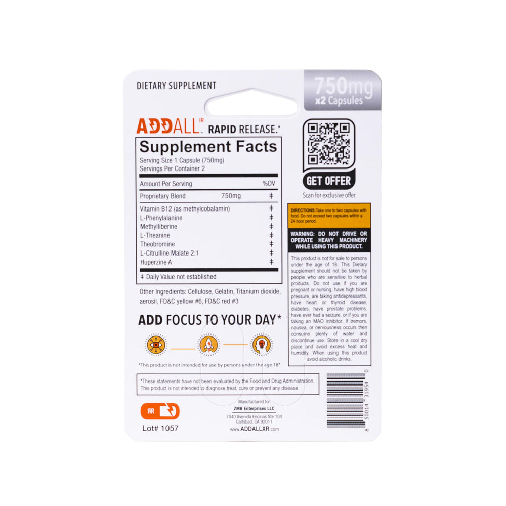 Close-up of Addall Rapid Release pills showing a quick mental boost.