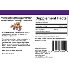 Closeup of Addictive Wellness Black Ginger capsules showing capsule texture.