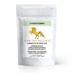Addictive Wellness Gynostemma leaf extract powder bottle, for daily energy support.