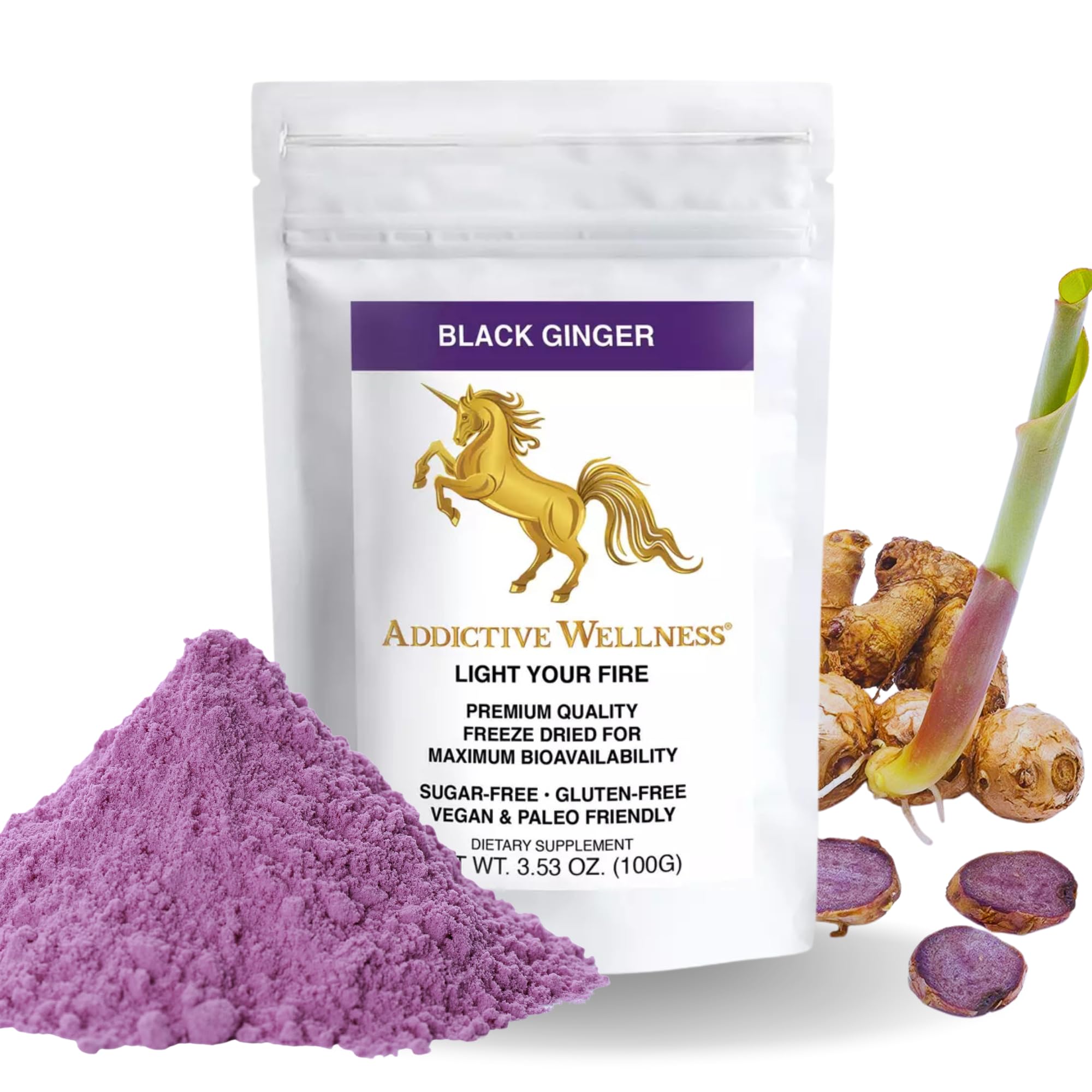 Addictive Wellness Thai Black Ginger Powder jar with premium freeze-dried powder for clean energy